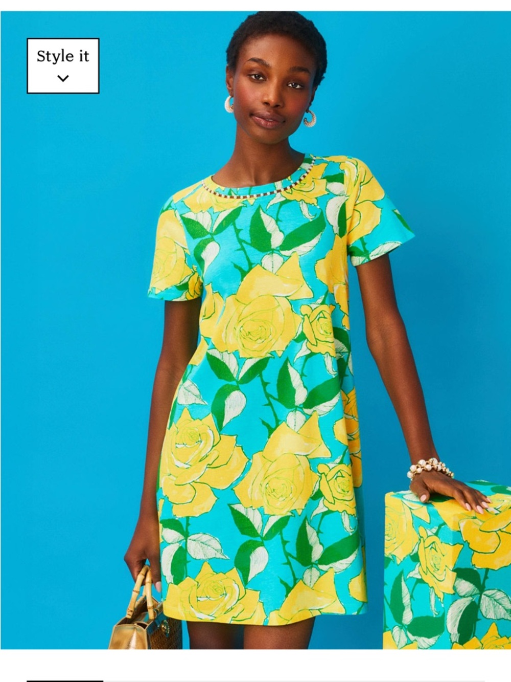 Lilly Pulitzer Cody Short Sleeve Yellow & Teal Floral Shift Dress NWT - Picture 3 of 3